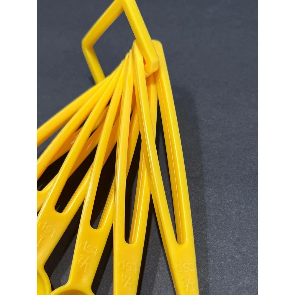 Vintage Yellow Measuring Spoons Set of 6 with Ring Retro Kitchenware